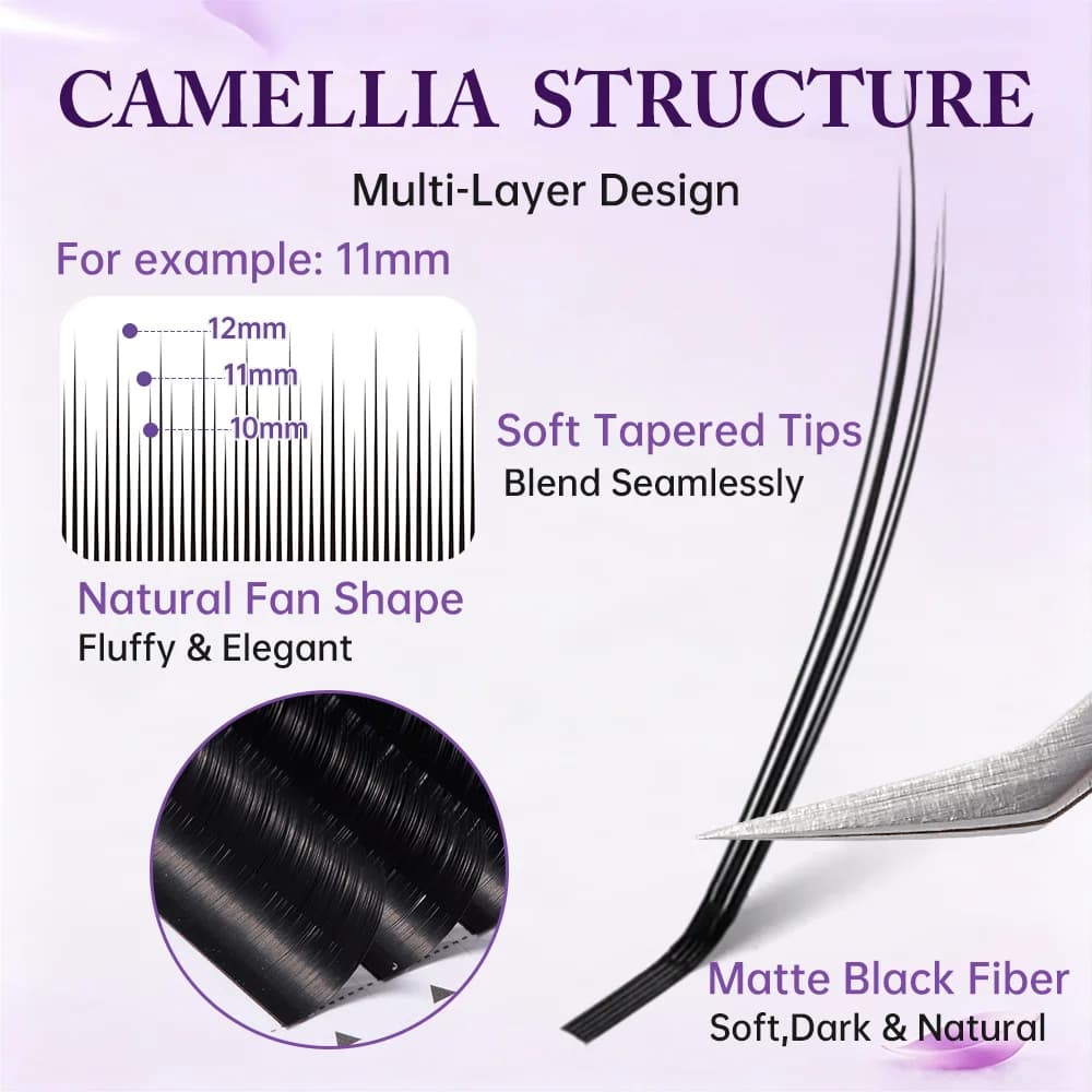 Camellia mahtudega pehmed looduslikud ripsmepikendused